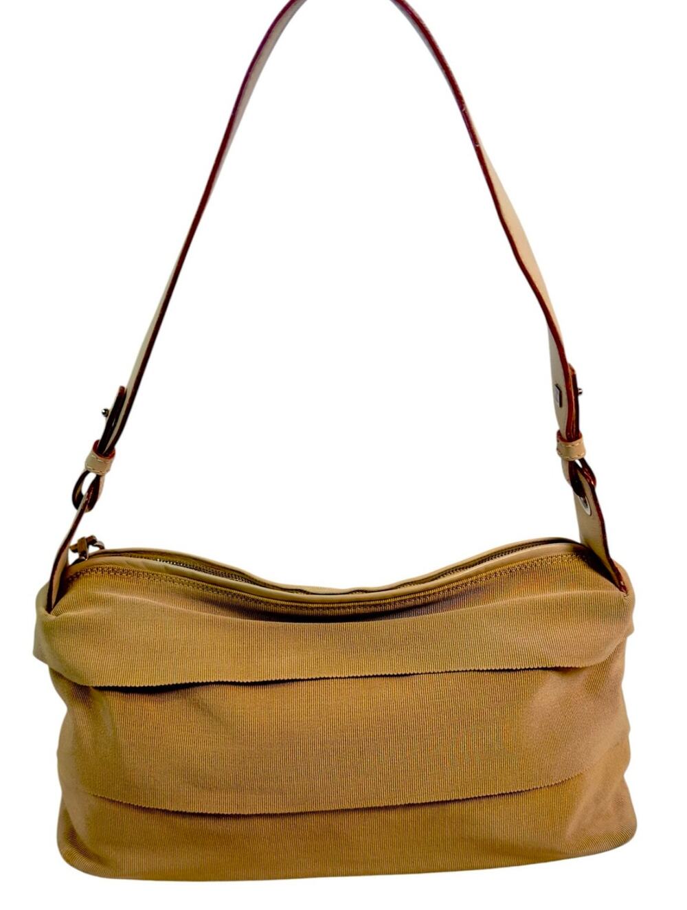 Salvatore Ferragamo Tan Nylon Leather Shoulder Bag Gancini Italy Dust Bag